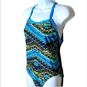 Nike Women’s One Piece Swimsuit Blue Yellow Green Size 10